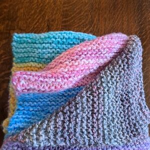 Hand-Knit Multicolor - Blanket  Pink, Blue & Gray